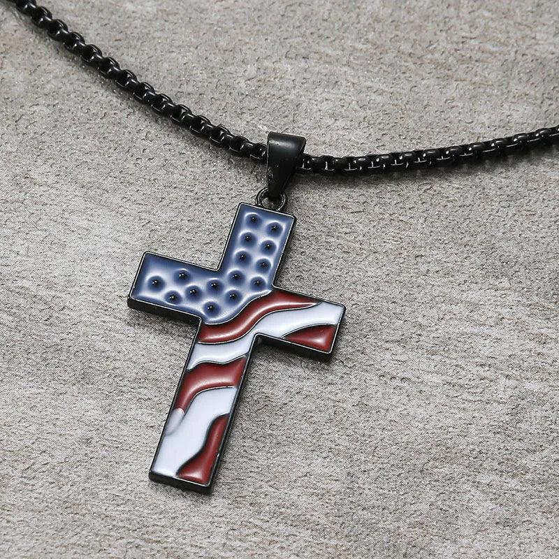 American Flag Necklace Jesus Christ Cross - Messiah Wear