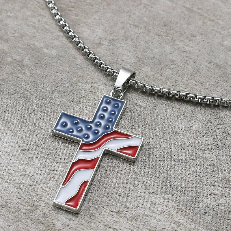 American Flag Necklace Jesus Christ Cross - Messiah Wear
