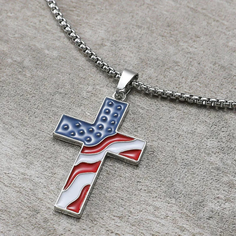American Flag Necklace Jesus Christ Cross - Messiah Wear