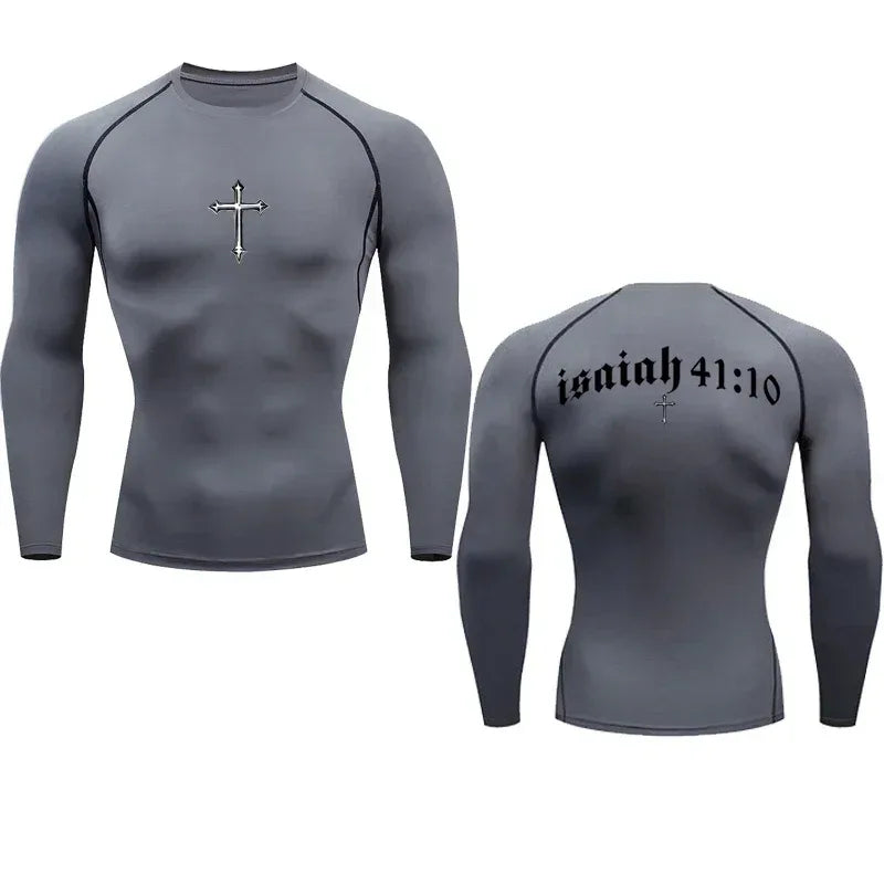 Bible Cross Christ Compression Tee Shirt Men Gym Workout - Messiah Wear