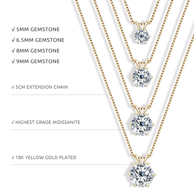Classic 0.5CT-5CT D Moissanite Pendant Necklace Adjustable Chain 925 Silver for Women with Certificate 2CT 3CT 4CT Lab Diamond