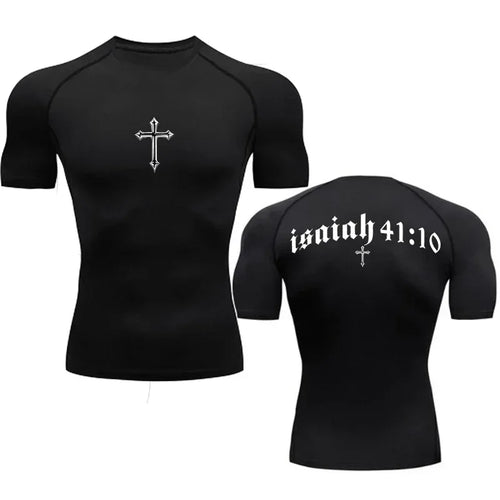 Bible Cross Jesus Christ Compression Tee Shirt Men Gym Workout - Messiah Wear