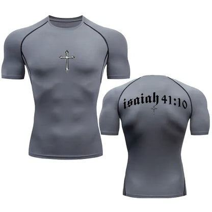 Bible Cross Jesus Christ Compression Tee Shirt Men Gym Workout - Messiah Wear