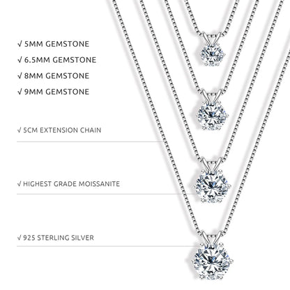 Classic 0.5CT-5CT D Moissanite Pendant Necklace Adjustable Chain 925 Silver for Women with Certificate 2CT 3CT 4CT Lab Diamond