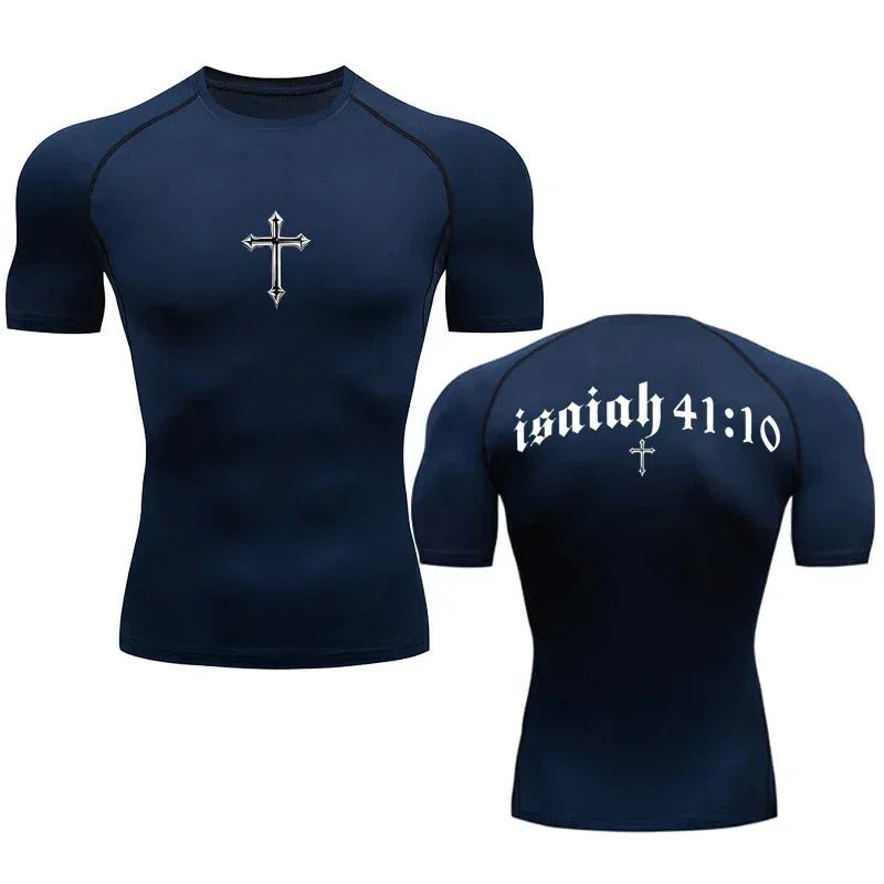 Bible Cross Christ Compression Tee Shirt Men Gym Workout - Messiah Wear