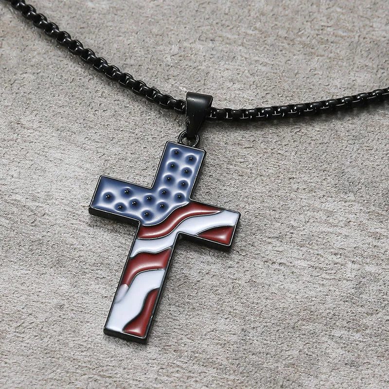 American Flag Necklace Jesus Christ Cross