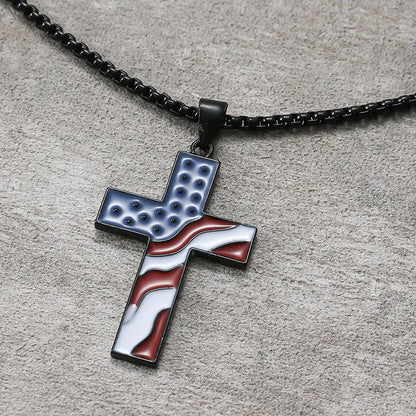 American Flag Necklace Jesus Christ Cross