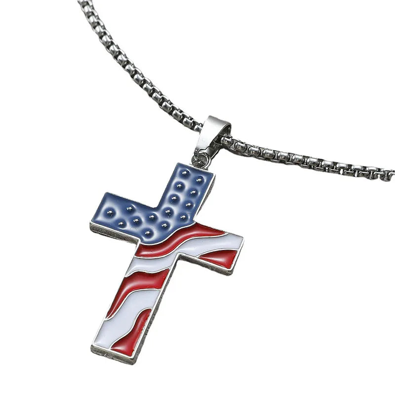 American Flag Necklace Jesus Christ Cross