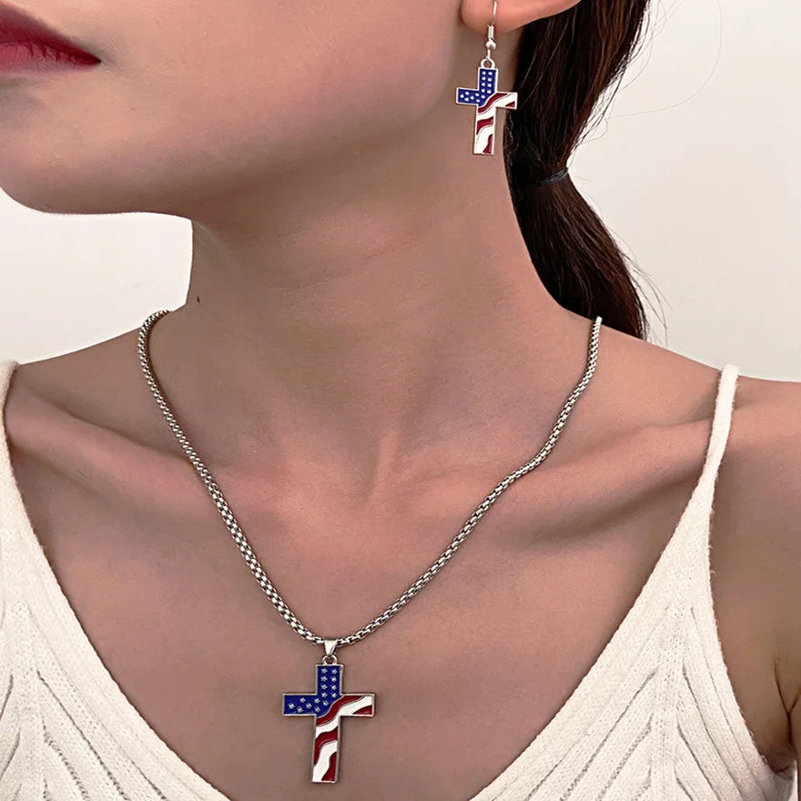 American Flag Necklace Jesus Christ Cross