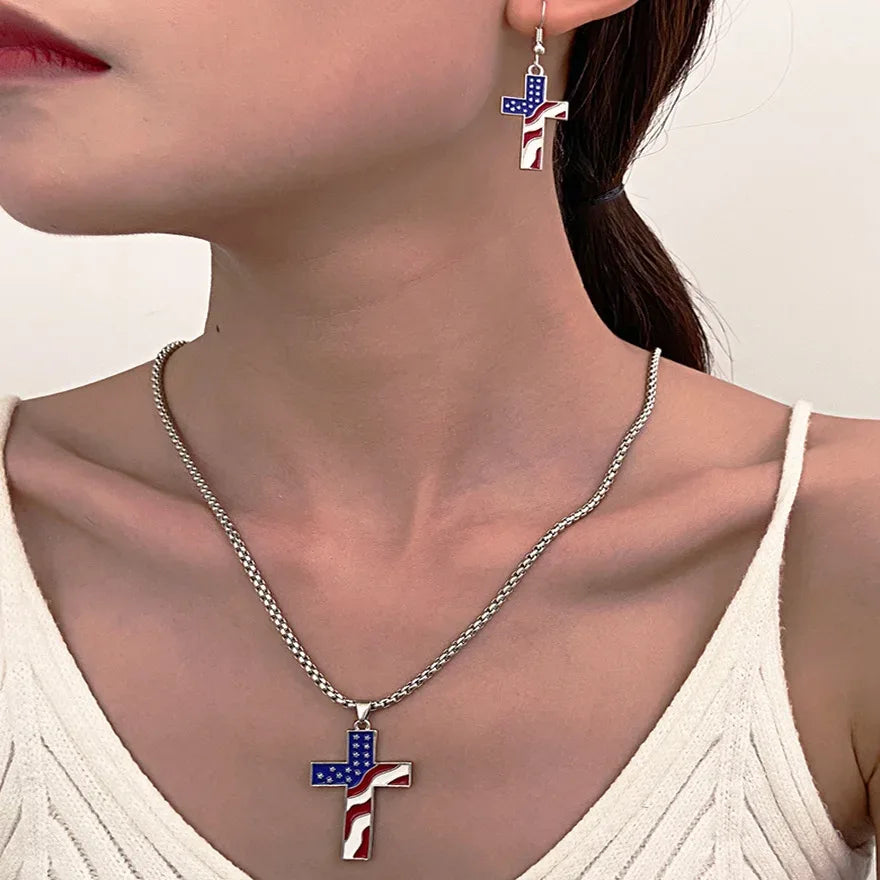 American Flag Necklace Jesus Christ Cross - Messiah Wear