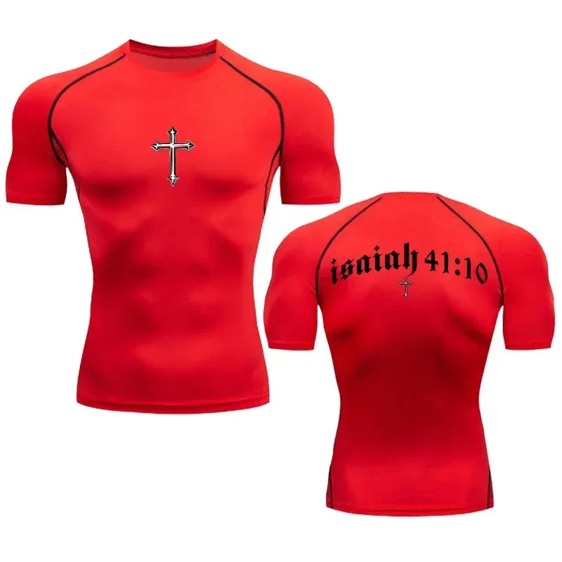 Bible Cross Christ Compression Tee Shirt Men Gym Workout - Messiah Wear