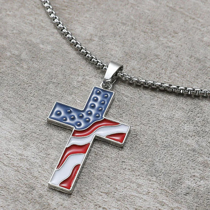 American Flag Necklace Jesus Christ Cross