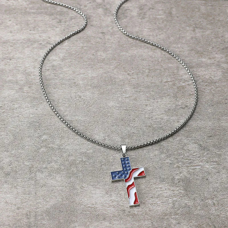American Flag Necklace Jesus Christ Cross