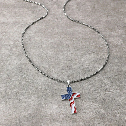 American Flag Necklace Jesus Christ Cross