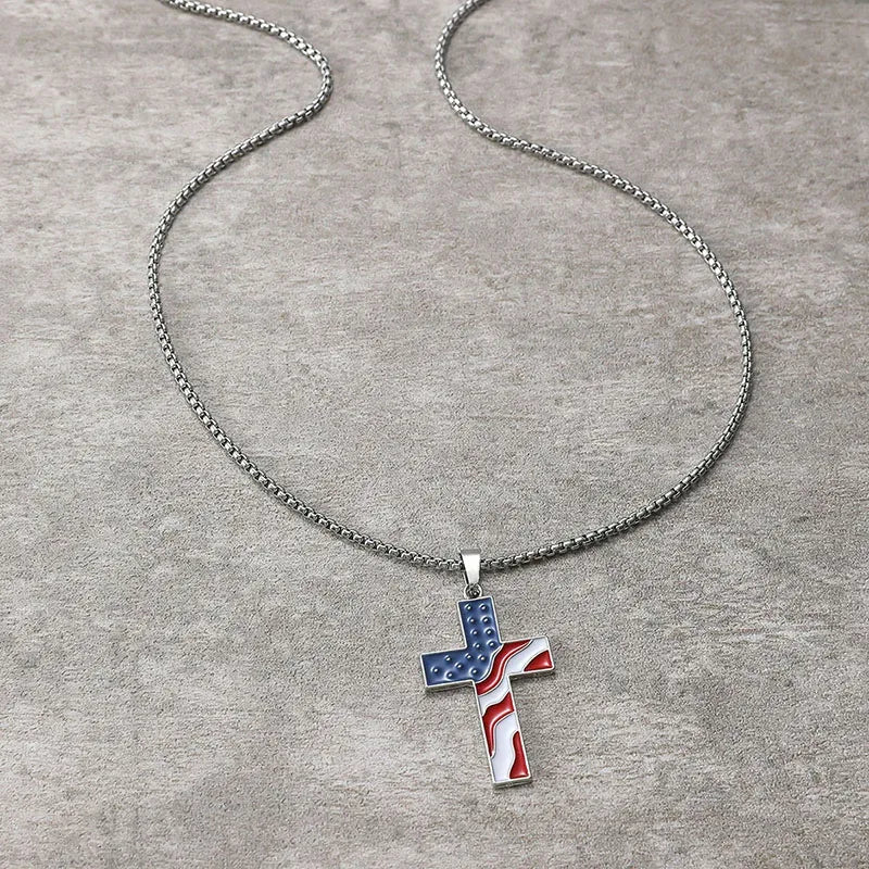 American Flag Necklace Jesus Christ Cross - Messiah Wear