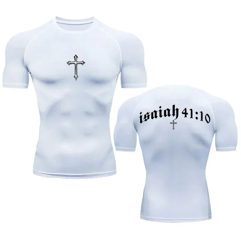 Bible Cross Jesus Christ Compression Tee Shirt Men Gym Workout - Messiah Wear
