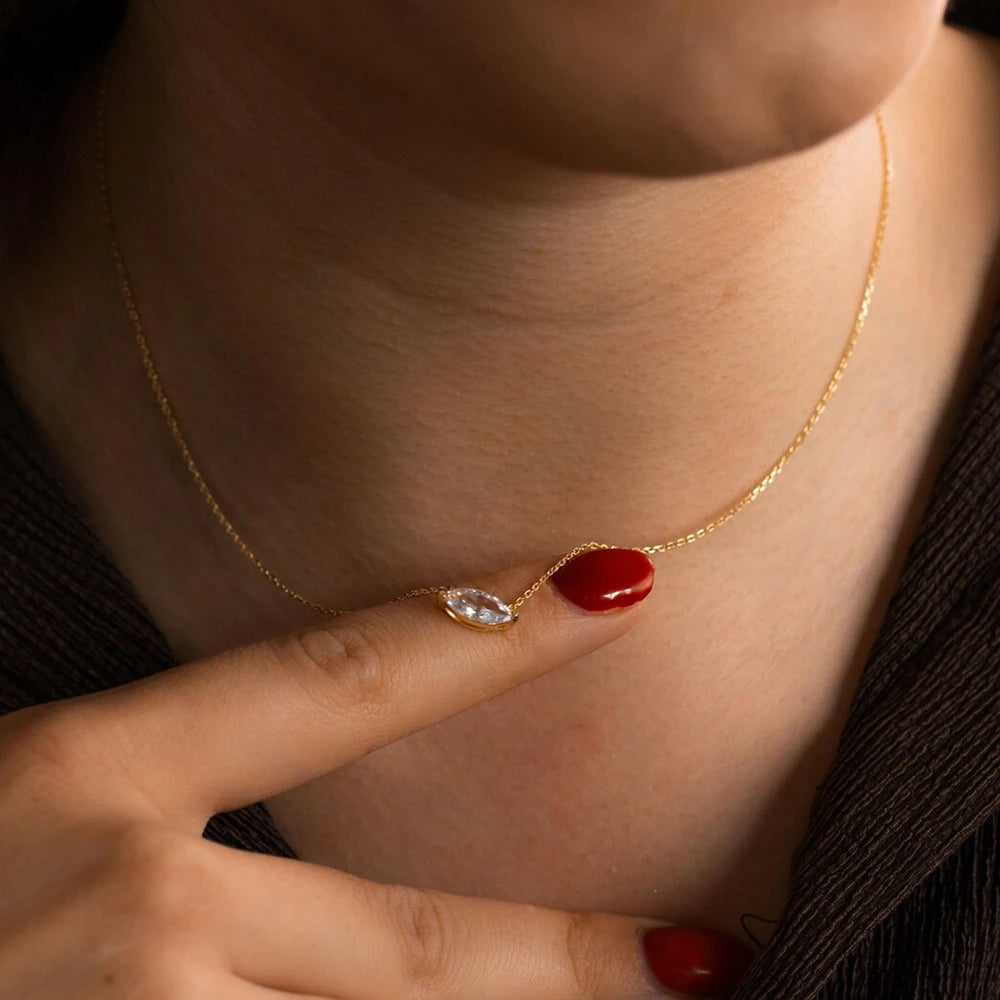 1/2carat Marquise Cut Solitaire Moissanite Diamond Pendant Necklace with Certificate 925 Silver Plated 18k Gold Neckchain Woman