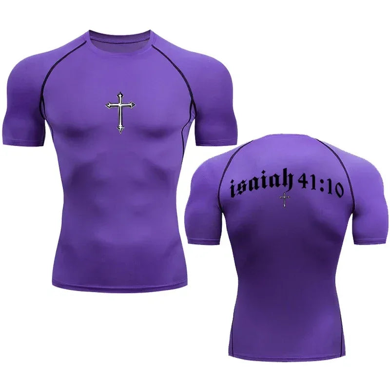 Bible Cross Christ Compression Tee Shirt Men Gym Workout - Messiah Wear