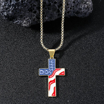 American Flag Necklace Jesus Christ Cross