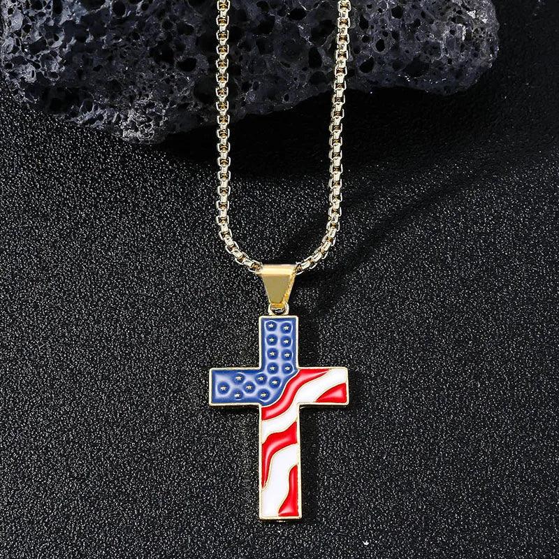 American Flag Necklace Jesus Christ Cross - Messiah Wear