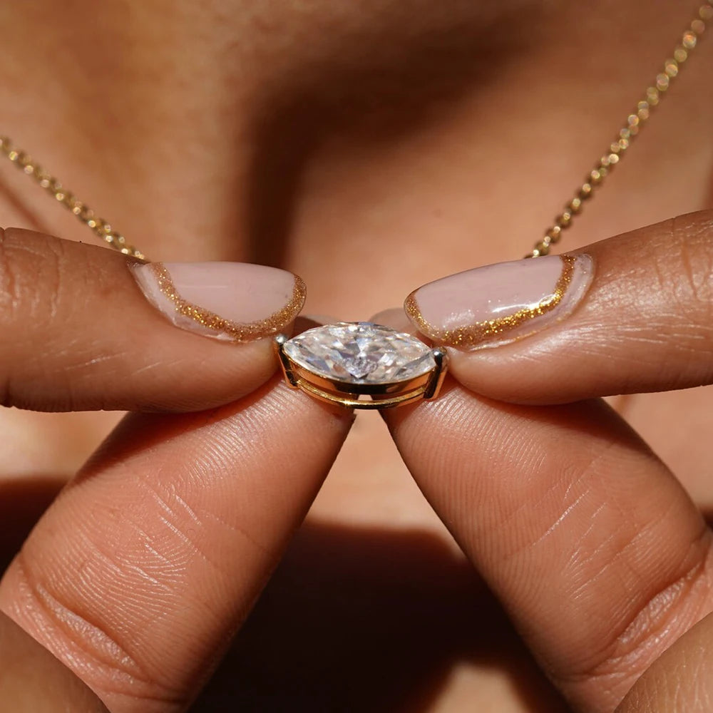 1/2carat Marquise Cut Solitaire Moissanite Diamond Pendant Necklace with Certificate 925 Silver Plated 18k Gold Neckchain Woman