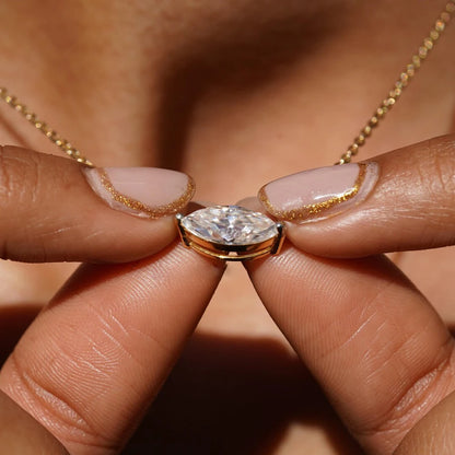 1/2carat Marquise Cut Solitaire Moissanite Diamond Pendant Necklace with Certificate 925 Silver Plated 18k Gold Neckchain Woman