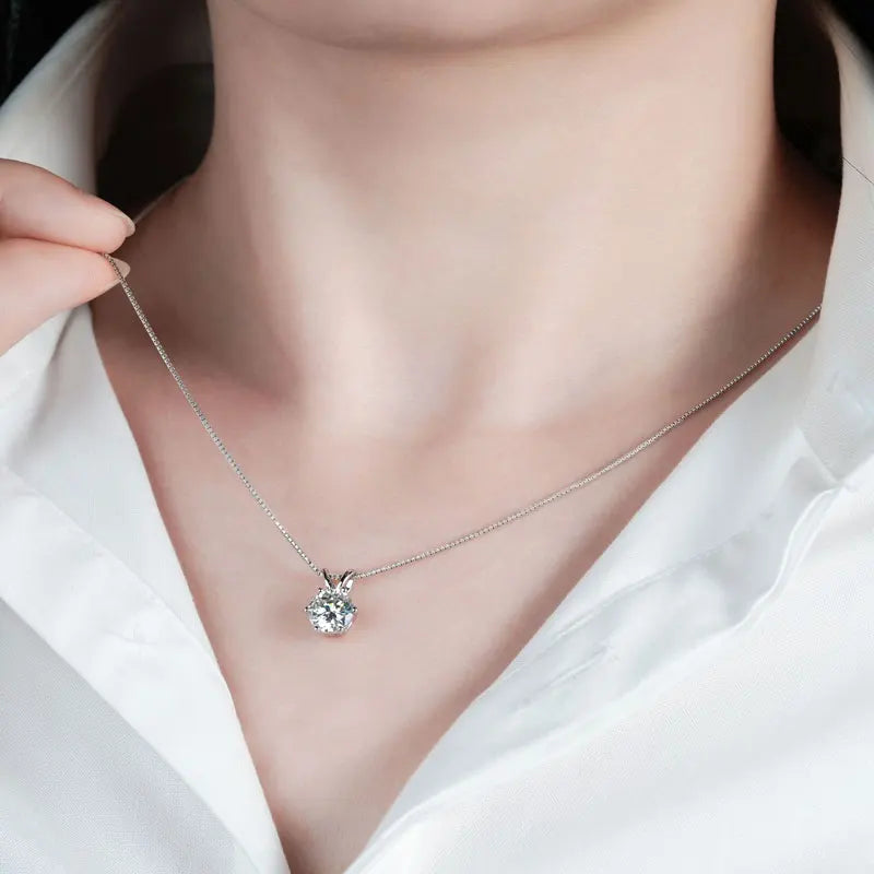 Classic 0.5CT-5CT D Moissanite Pendant Necklace Adjustable Chain 925 Silver for Women with Certificate 2CT 3CT 4CT Lab Diamond