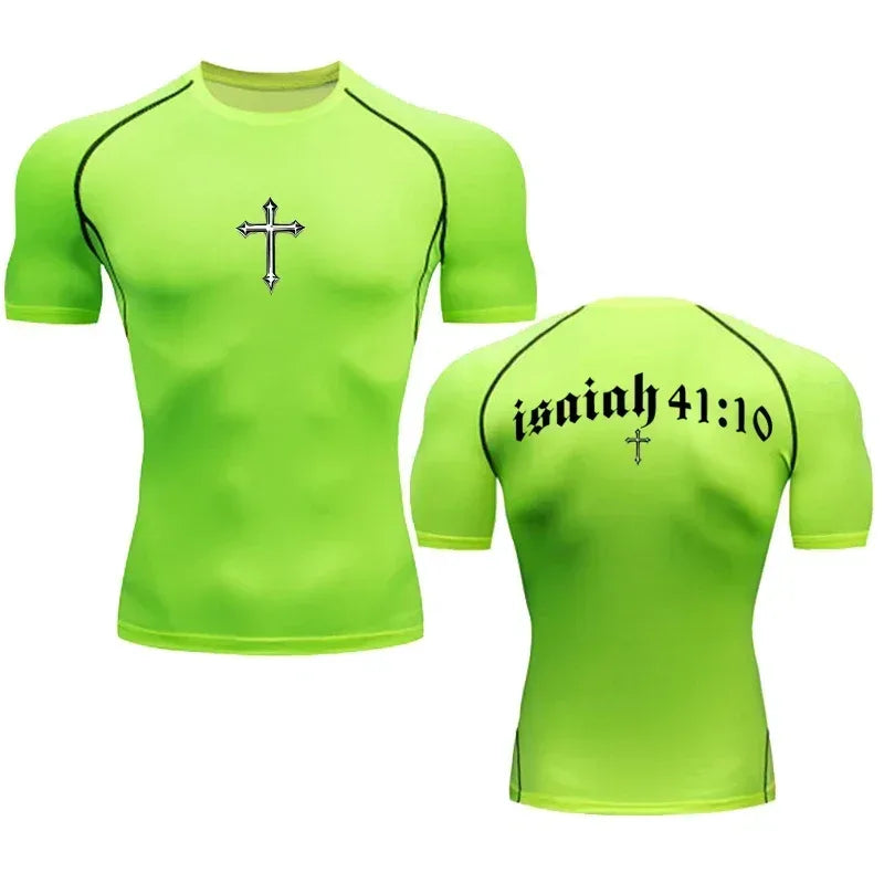 Bible Cross Jesus Christ Compression Tee Shirt Men Gym Workout - Messiah Wear