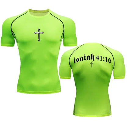 Bible Cross Jesus Christ Compression Tee Shirt Men Gym Workout - Messiah Wear
