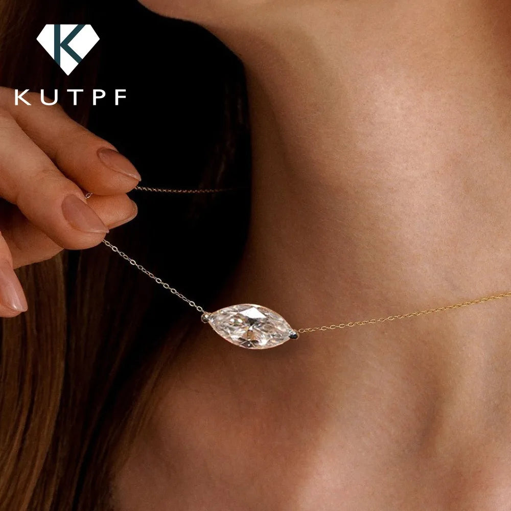 1/2carat Marquise Cut Solitaire Moissanite Diamond Pendant Necklace with Certificate 925 Silver Plated 18k Gold Neckchain Woman